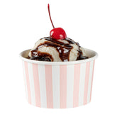 Restaurantware Coppetta 5oz dessert cup with pink white stripe for cold treats.