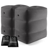 Rewondah inflatable foot rest in airplane bed mode for cozy travel sleep.