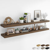RICHFOCUS 72-inch walnut floating shelves offer dramatic, clutter-free storage for any room.