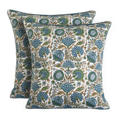 Ridhi block print asparagus green pillow cover 16x16, front view for cozy living spaces.