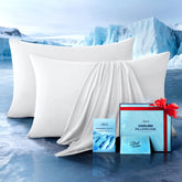 Rifens Ultra-Chill cooling action pillowcase shows instant heat relief.
