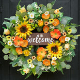 Rimalo sunflowers and daisies wreath for front door adds cheerful curb appeal.
