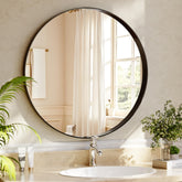 Riskioir round mirror with deep frame, wall-mounted, bold style and reflection.