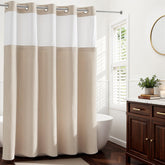 River Dream linen-textured no-hook curtain with quick-dry fabric for a refreshed bathroom.