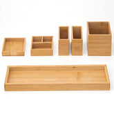 ROCDEER bamboo vanity tray long on counter for cosmetics organization
