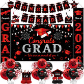 Roetyce graduation backdrop in black and red creates a bold photo backdrop for memories