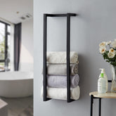 Roeveca towel rack for rolled towels, black wall mount saves space.