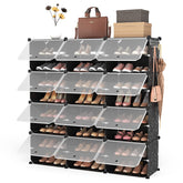 ROJASOP portable 8-tier shoe cabinet demonstrates compact entryway storage for 48 pairs.