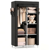 ROJASOP portable closet front view shows spacious hanging area and shelves for easy clothes organization