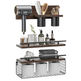 RoleDes bathroom floating shelves with hair dryer holder keep styling tools organized and within reach
