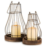 Romadedi big-lantern on a rustic tray adds warm farmhouse charm to the living room.