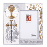 Roman 8in first-communion-frame front view with gold-silver finish for elegant sacred decor.