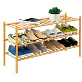 ROMGUAR CRAFT bamboo-long-shoe-rack displaying natural finish for organized entryways