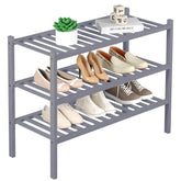 ROMGUAR CRAFT 3-tier bamboo shoe rack front view, sturdy and space-saving
