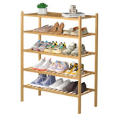 ROMGUAR CRAFT 5-tier bamboo shoe rack front view shows organized entryway