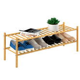 ROMGUAR CRAFT two-tier bamboo long shoe rack for organized entryway storage