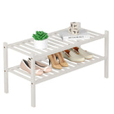 ROMGUAR CRAFT bamboo shoe rack 2-tier entryway white keeps footwear organized.