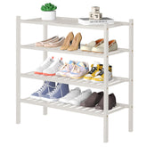 ROMGUAR CRAFT bamboo shoe rack in white, stacked to four tiers for organized entryways.