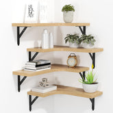 ROMGUAR CRAFT corner floating shelves in natural wood, ideal for stylish storage and display