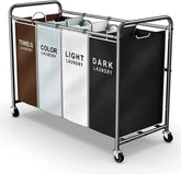 ROMOON 4-section laundry sorter for color-based sorting and easy transport