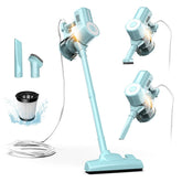 Roomie Tec corded stick vacuum on floor for deep cleaning and easy maneuverability.