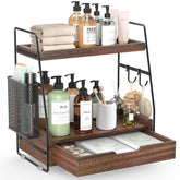 ROPALINS 2-tier bathroom organizer with drawer and removable basket keeps skincare neatly accessible.