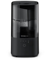 Rosekm humidifier in a bedroom, front view showing compact design for overnight use.