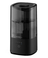 Rosekm humidifier on a nightstand, bedroom front view showing compact design
