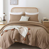 ROSGONIA oversized king comforter on bed in dark khaki for Boho styling