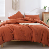 ROSGONIA Queen Comforter Burnt Orange on bed adds cozy warmth and boho flair.