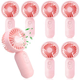 Rossesay mini portable pink fan close-up showing compact design for easy travel cooling