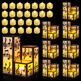 Rossesay music centerpiece lantern box in black with three sizes for versatile table decor.