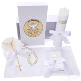 Rotel baptism candle, white centerpiece for sacred ceremony and photo moments.