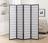 Roundhill Furniture Oriental Shoji 4-Panel Screen with black wood frame creates stylish privacy.