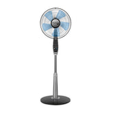 Rowenta pedestal fan 53-inch front view showing slim silhouette and quiet operation for the bedroom.