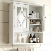 RoyalCraft mirror cabinet over toilet with white finish keeps toiletries organized and accessible.