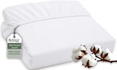 Royale Linens 300TC fitted sheet white, top view, showcasing breathable, soft cotton weave.