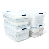 Rubbermaid Cleverstore 95 Qt clear bin with lid for easy organization in any space.