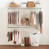 Rubbermaid Configurations shelves neatly organize clothes and shoes with adjustable spacing.