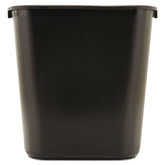 Rubbermaid resin wastebasket deskside in black for organized workspace and quick disposal.