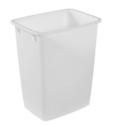 Rubbermaid 9-gallon white trash can front view, ideal for bathroom or office waste.