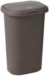 Rubbermaid Spring Top trash can with lid open, ideal for quick kitchen disposal