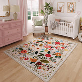 Rugcomf area rug 4x6 with boho floral beige pattern, soft underfoot for bedrooms.