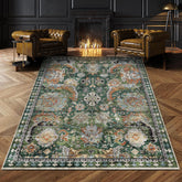 RUGSURE washable rug green medallion design adds timeless style and cozy comfort