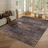RUGSURE washable area rug surface closeup reveals rich rust blue beige tones.