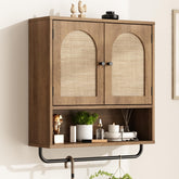 RUSTOWN rattan wall cabinet with arch doors keeps bathroom essentials organized.