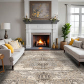 RUUGME washable 9x12 area rug beige tribal pattern, stylish and easy to clean