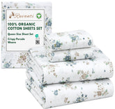 RUVANTI Halcyon queen percale sheets laid flat for a crisp, breathable bed.