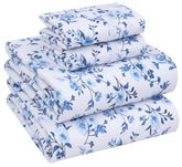 RUVANTI floral-print percale sheets front view highlighting crisp, cool fabric and breathable comfort.