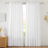 RYB HOME white sheer curtains, line-weave close-up, soft light filtration for a calm room